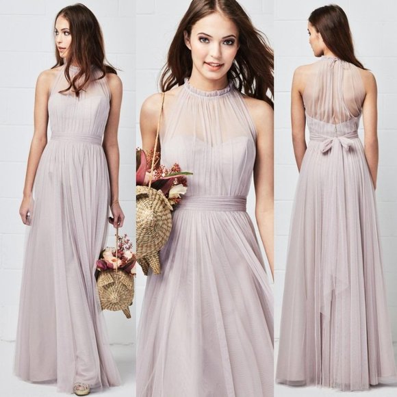 BHLDN Dress 10 Grey Sweetheart Tulle Medium Bridesmaid Gown Scarf Belt W TOO - Picture 5 of 13